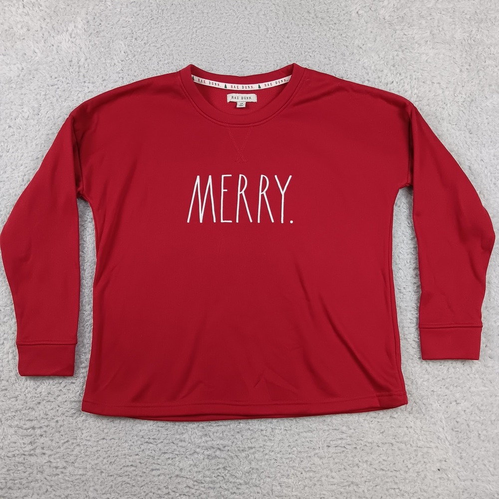 Rae Dunn Sweatshirt Womens Small Red Merry Christmas Graphic Long Sleeve WA3335